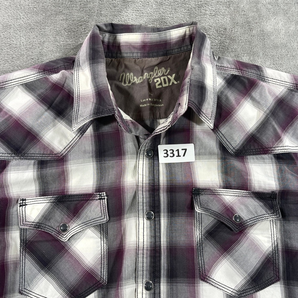 Wrangler 20X Western Shirt Men XL Purple Plaid Snap Front Short Sleeve MJ3010A